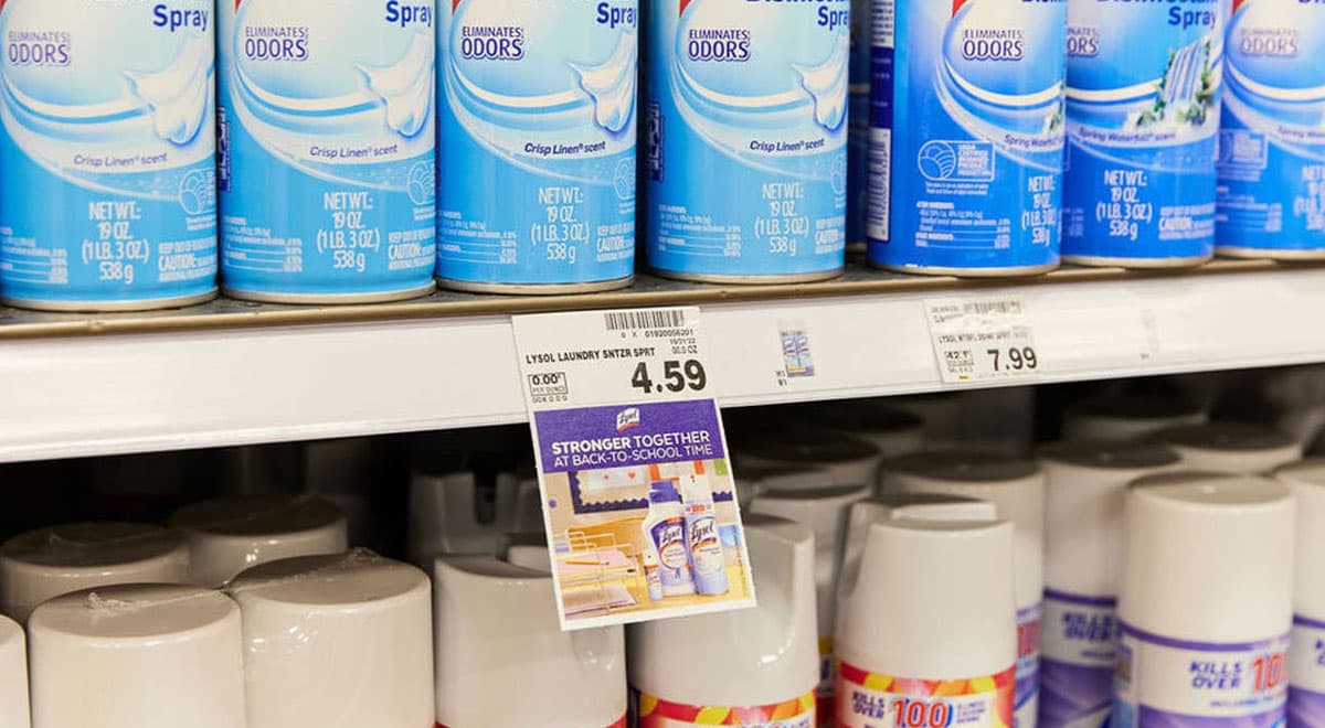 Close up of shelf-edge showing Vestcom shelfAdz for back-to-school offers